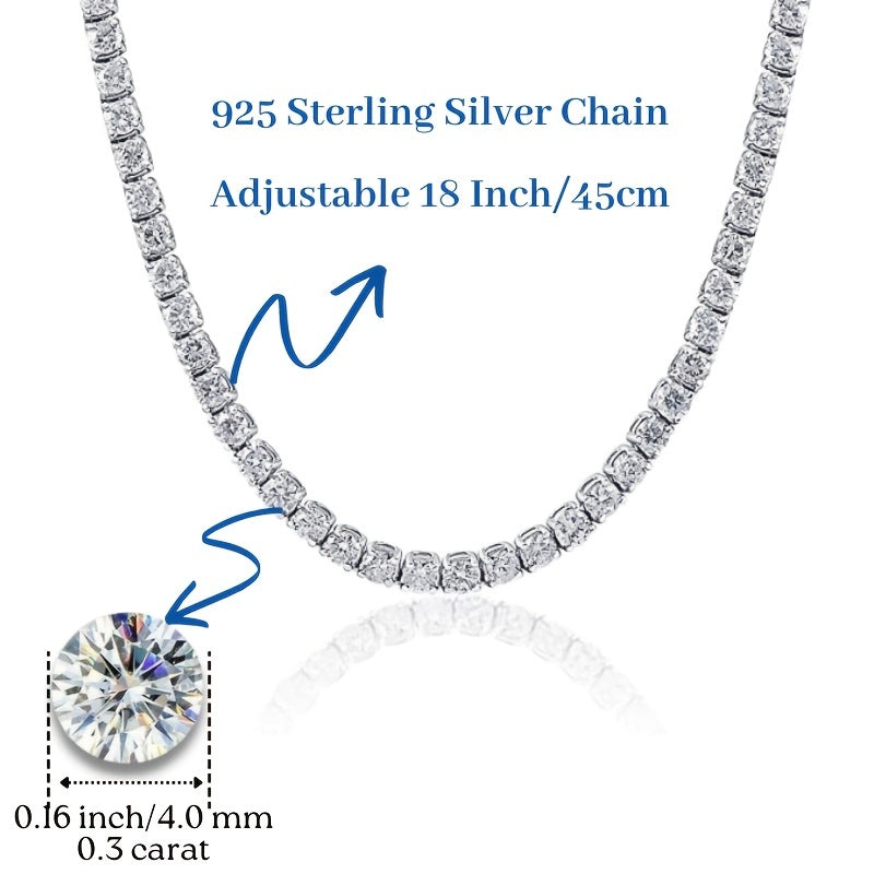 4mm \ u002F0.3Carat Chaque collier de chaîne de tennis classique en faux diamant (17,72 pouces) rond taille brillant. S925 argent sterling plaqué avec 18K or. (D Couleur VVS1 Clarté 0.3Ct Chaque) Promise Anniversaire Cadeau De Noël Parfait Pour Hommes