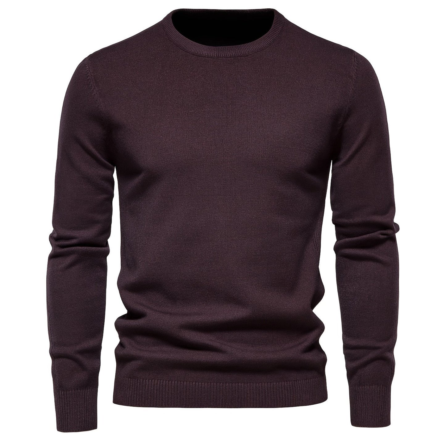 Herren einfarbiger Strick pullover mit Rundhals ausschnitt, schlank