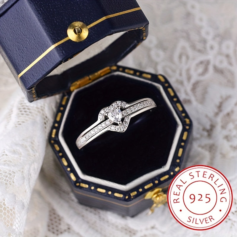 925 Sterling Silver Ring Cute Heart Design Inlaid Shining Zircon High Quality Jewelry For Female Dainty Gift For Your Love (1.6g\u002F0.06oz)