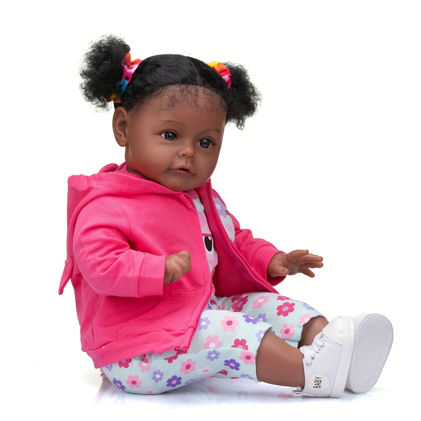 High Quality Hand Painted 24 Dark Brown Reborn Toddler Doll With Soft Cloth Body And Rooted Hair , Halloween\u002FThanksgiving Day\u002FChristmas Gift