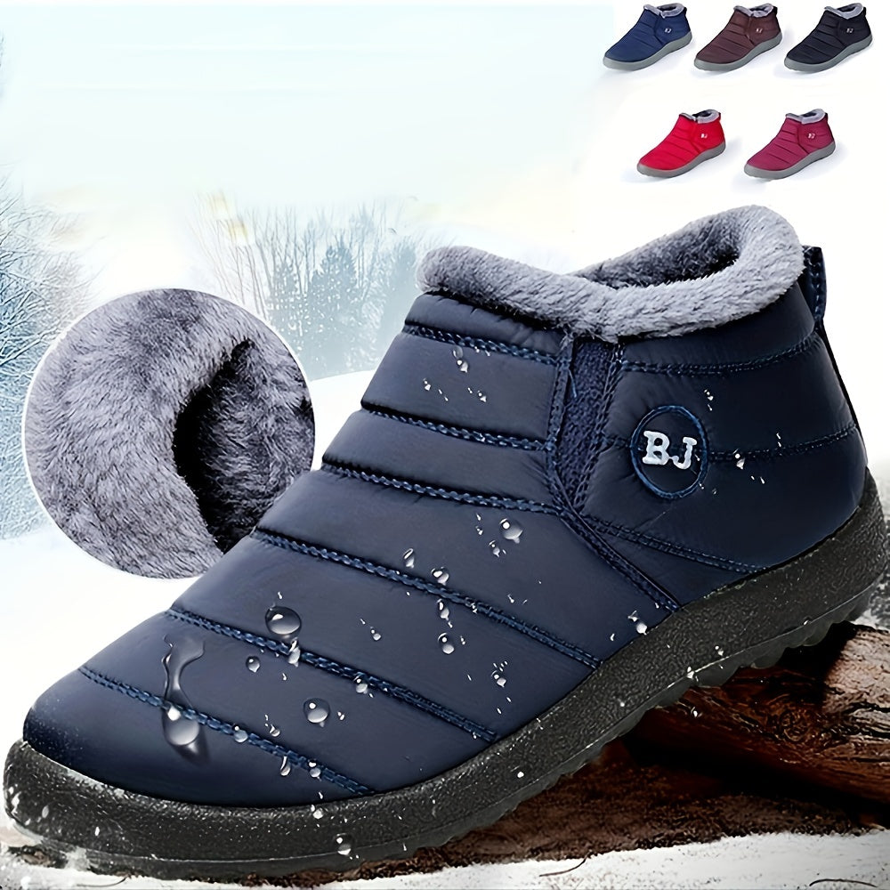 Bottes de neige à doublure en polaire pour femme, Bottines thermiques à enfiler imperméables, Bottes courtes en peluche chaudes d'hiver