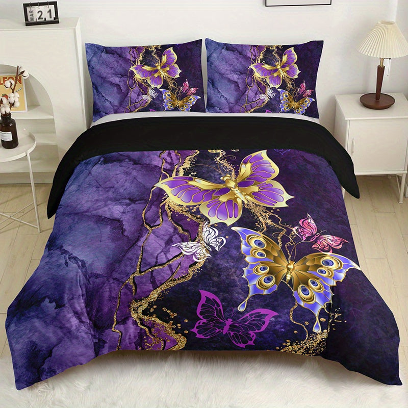 3pcs Duvet Cover Set, Fashion Classic Popular Butterfly Flower Digital Print Bedding Set, Soft Comfortable Duvet Cover, For Bedroom, Guest Room (1*Duvet Cover + 2*Pillowcase, Without Core And Quilt)