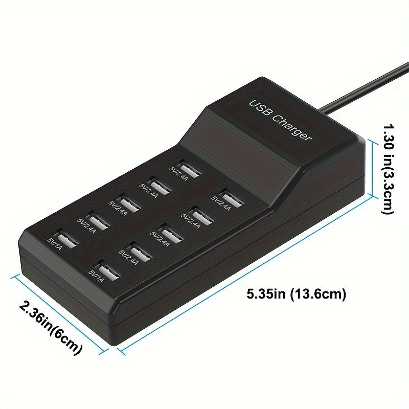 Chargeur mural USB 10 ports: bloc de charge plusieurs appareils simultanément avec adaptateur universel!