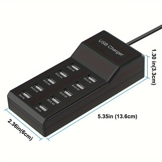 ¡Cargador de pared USB de 10 puertos: bloque de carga múltiples dispositivos simultáneamente con adaptador universal!