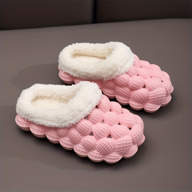 Girl's Ultra Soft Massage Bubble Slides With Warm Plush Lining, Relaxable Trendy Cushioned Non-slip Slippers For Kid's Indoor Home Shoes