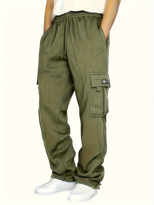 Men's Multi Pocket Cargo Pants, Casual Loose Fit Sports Pants