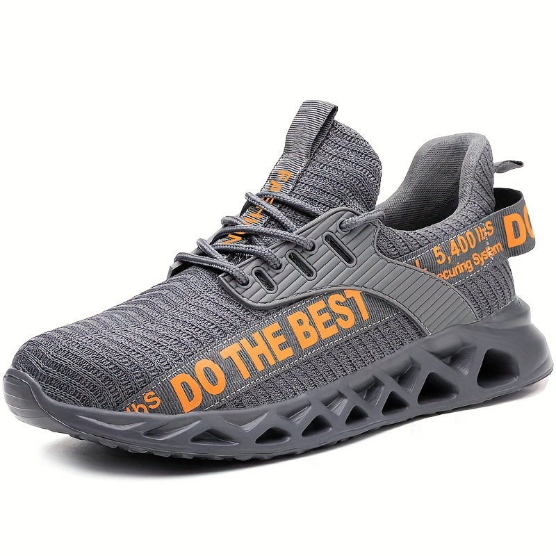 Men's Work Safety Shoes, Puncture Proof Anti-skid Steel Toe Outdoor Work Shoes, Rubber Sole Breathable Industrial Construction Sneakers