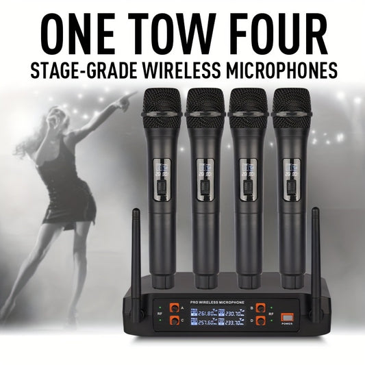 LMBGM GLXD4 Wireless Microphone, Professional 4-channel Karaoke Handheld System For Home Karaoke, Meetings, Parties, DJS, Weddings, Family KTV Settings