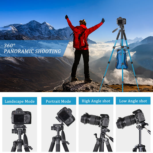 Q111 BLUE Phone Tripod Camera Tripod,  Aluminum Tripod For Camera With 360° Panorama Ball Head And Monopod, Tripod For DSLR, Ultra Compact And Stable And Cell Phone Tripod