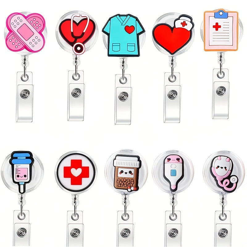 10pcs\u002FMedical Style Scalable Cute ID Card Easy Pull Buckle Rope Chest Card Nurse Office Supplies Certificate Clip Decorative Gift