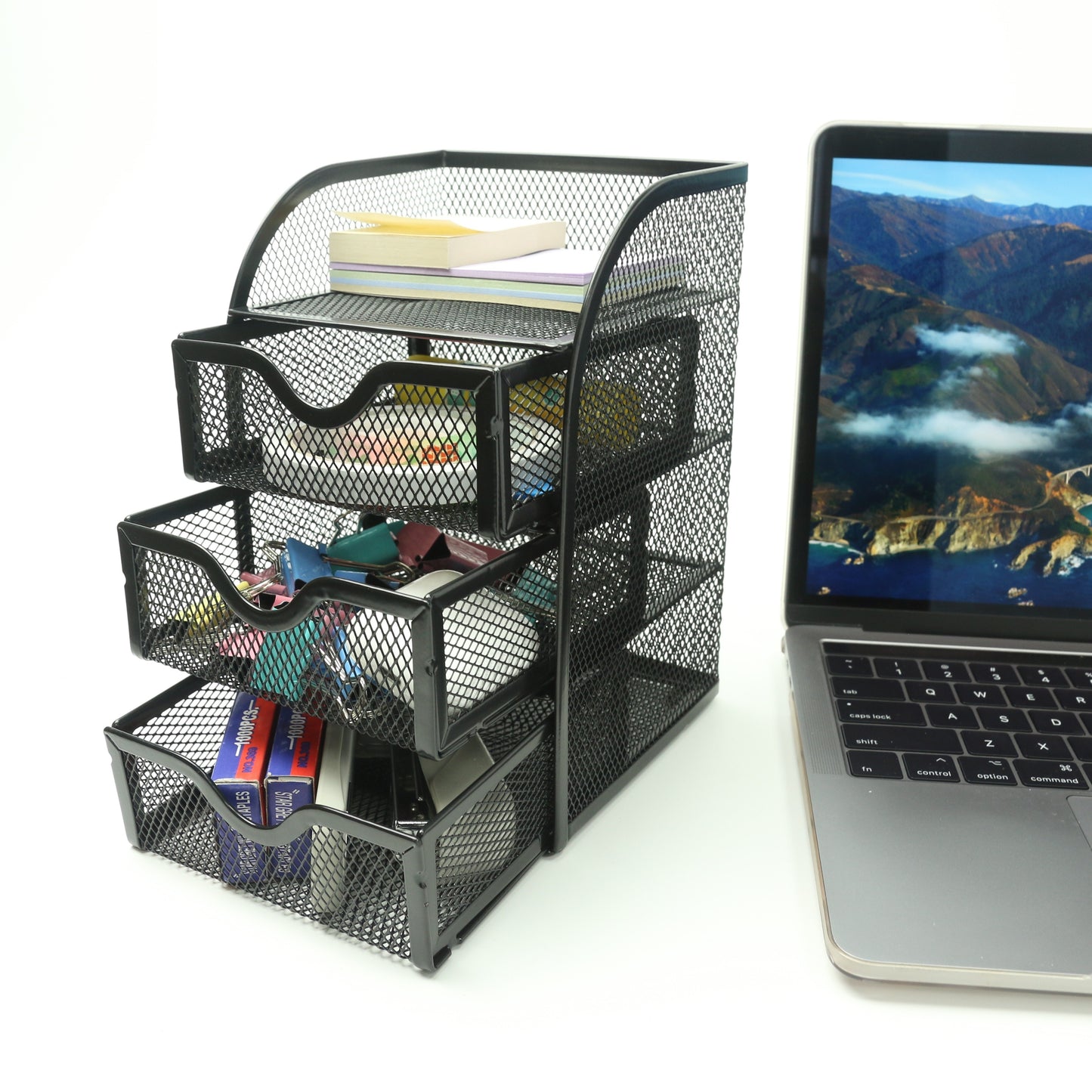 Organize Your Desk with This 4 Tier Mesh Desk Organizer - Perfect for School, Dorm, and Home Office!