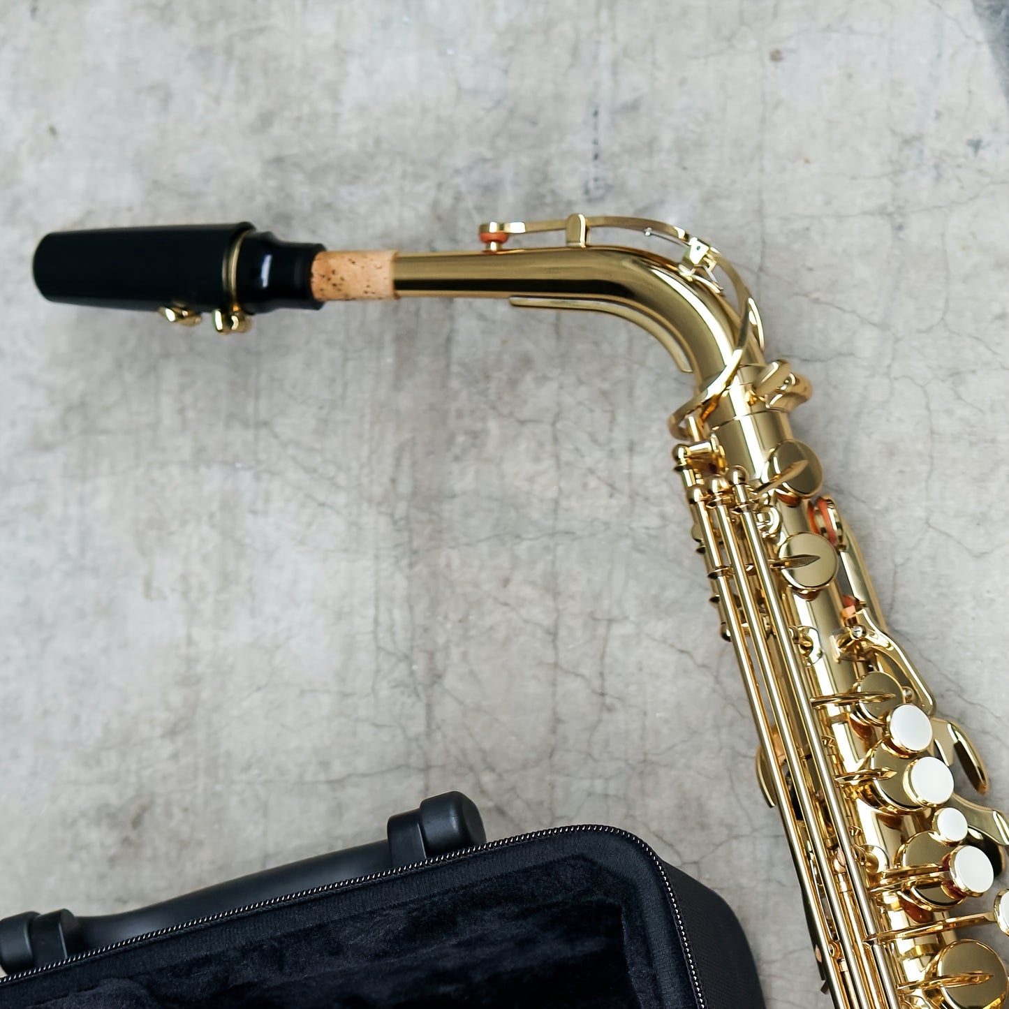 Brass Alto Saxophone With Curved Neck, Gold Color + 2pcs Alto Saxophone Mouthpiece Caps + 10pcs Saxophone Cork Pads