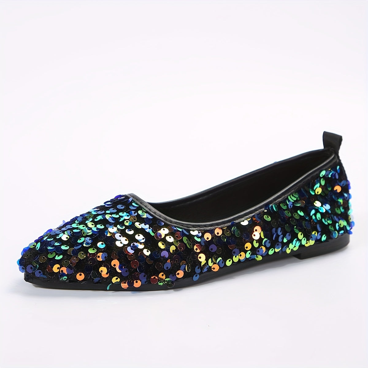 Women's Sequins Flat Shoes, Fashion Pointed Toe Soft Sole Shoes, All-Match Slip On Flats