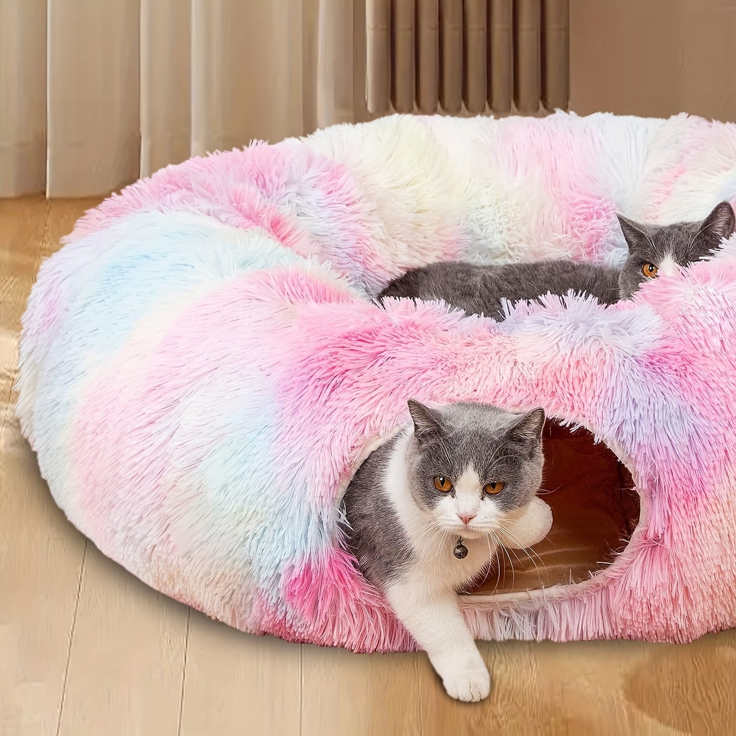 Warm plush cat and dog tunnel bed large tube playground toys foldable, suitable for indoor cats kittens puppies rabbits