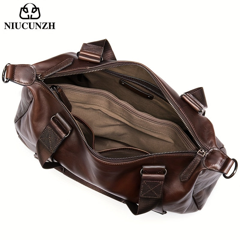 1pc Genuine Leather Tote Bag, Short-Distance Travel Duffel Bag, Casual Fitness Handbag