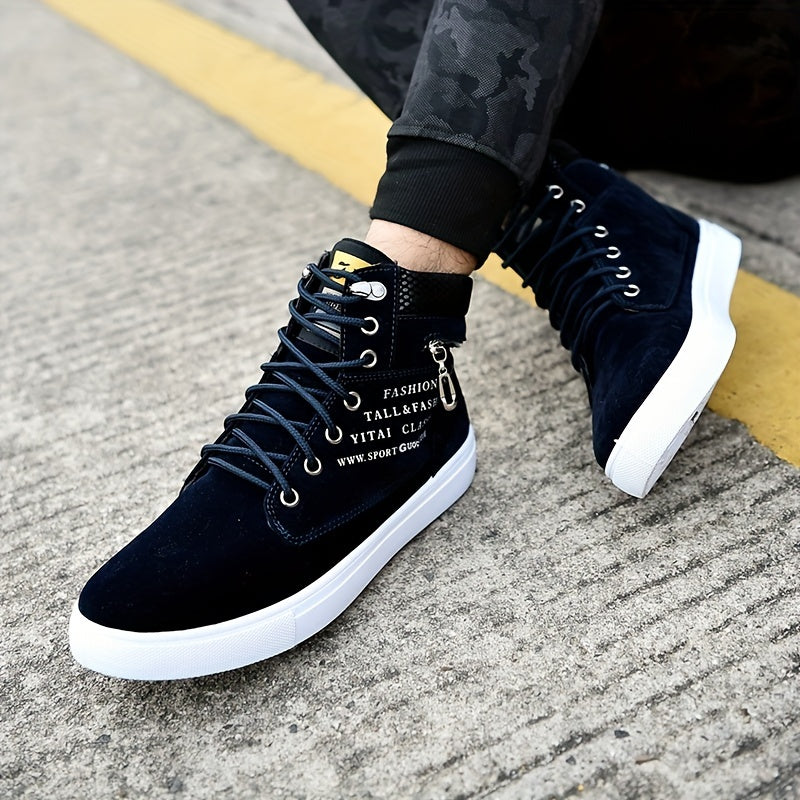 Men's Lace-up High-top Shoes British Style Canvas Shoes Casual Sneakers All-match Trendy Shoes Zippers For Decoration Only