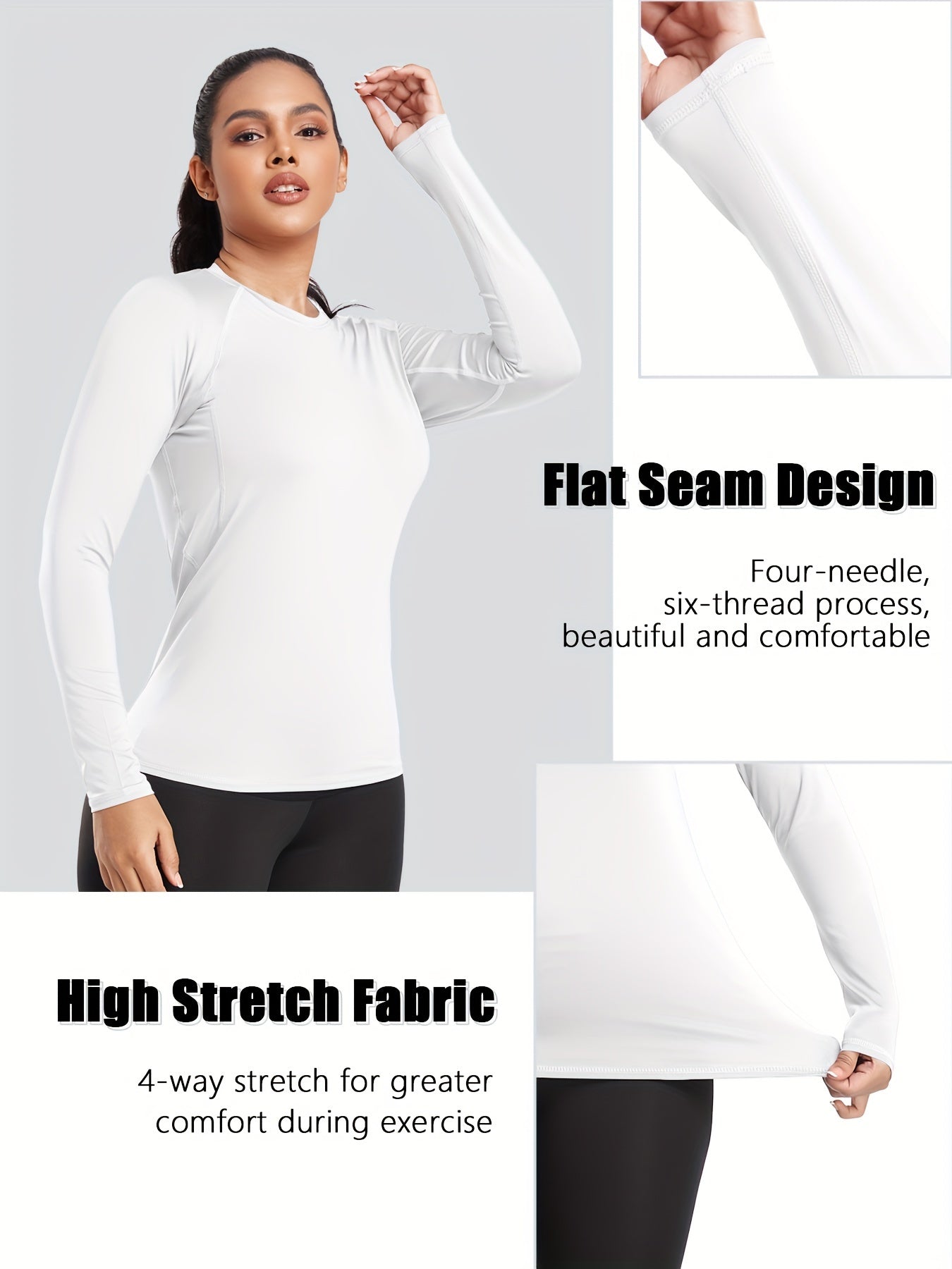 4Pcs Solid Color Sporty T-Shirt, Long Sleeves Round Neck Mid-Stretch Fitness Top, Women's Activewear