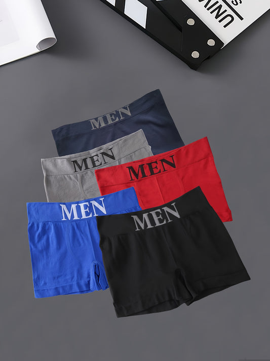 5pcs Men's Fashion Seamless Comfortable Breathable Boxer Briefs Shorts, Men's Underwear, Suitable For Size S\u002FM\u002FL