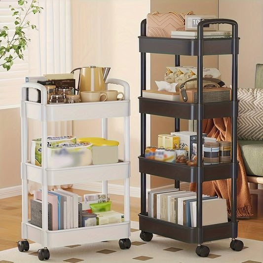 1pc 3 Tier 4 Tier Bookshelf Office Desktop Shelf With Wheels Movable Floor Storage Cabinet Cart School Supplies