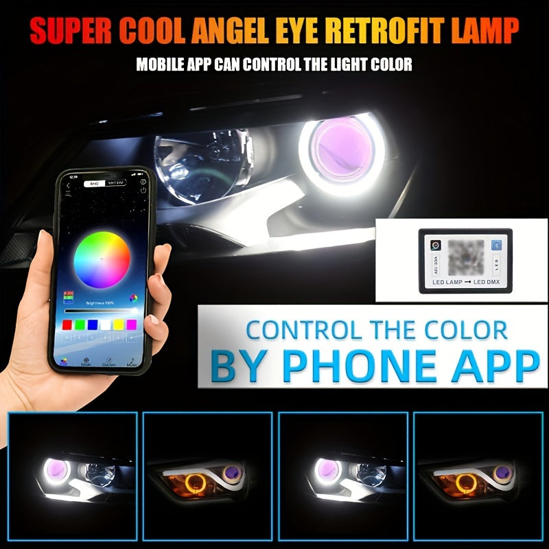 2pcs Car Headlight LED Angel Eye Ring Light Strips, 23cm\u002F9.05in RGB App Control Super Bright, For Car Motorcycle Headlight Lighting Accessories