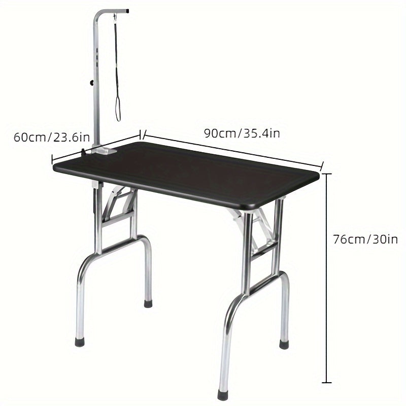 Stainless Steel Pet Grooming Table - Adjustable Foldable Pet Grooming Arm With Clamp - Anti Slip Cat And Dog Specialized Table - Perfect For Dogs Of All Sizes - Rubber Countertop