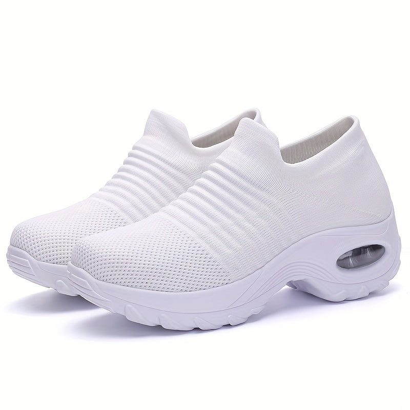 Women's Breathable Knit Sneakers, Comfortable Low Top Slip On Shoes, Women's Air Cushion Shoes