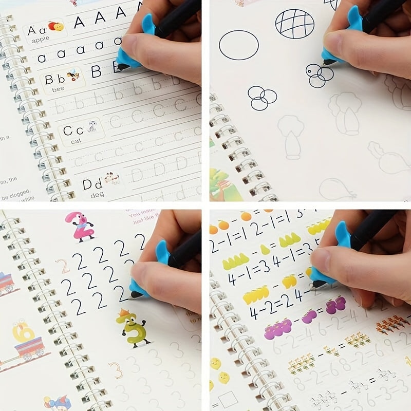 4PCS Students Grooved Copybook Preschool Hard Pen Full English Copybook 18.8*13.2CM \u002F 7.4*5.2 Inch