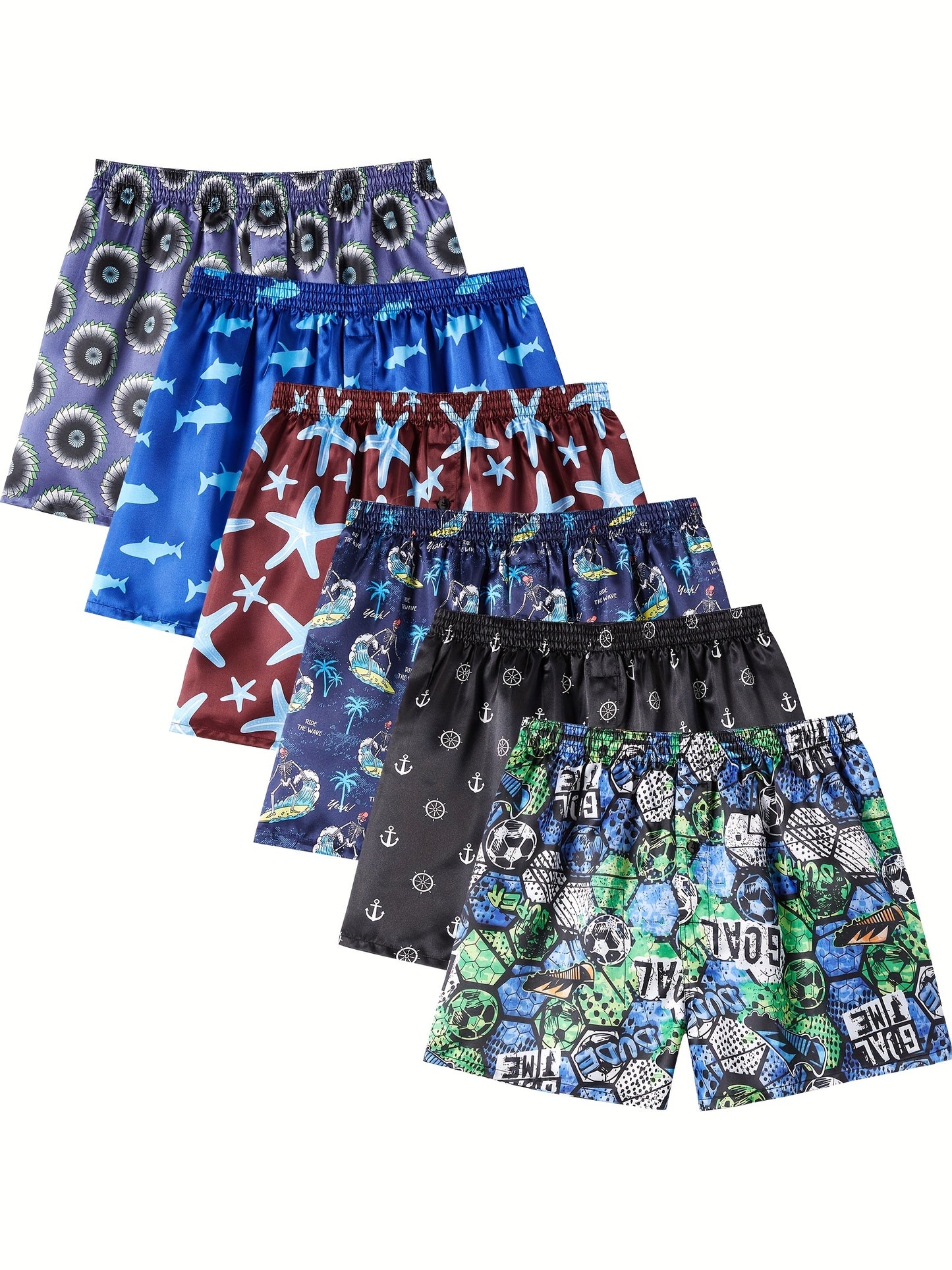 JupiterSecret 6 Pcs Mens Satin Boxer Sleep Shorts With Elastic Waistband Random Color