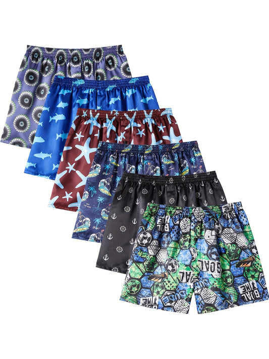 Jupiter Secret 6 Stück Herren Satin Boxer Schlaf Shorts mit elastischem Bund zufällige Farbe