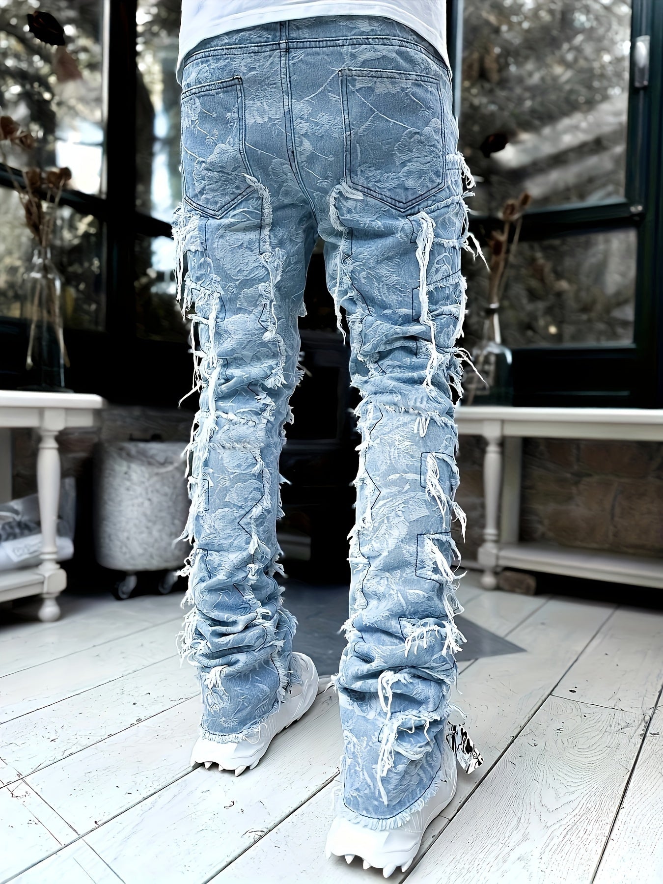 Men's Y2k Raw Trim Straight Leg Jeans, Casual Street Style Jeans