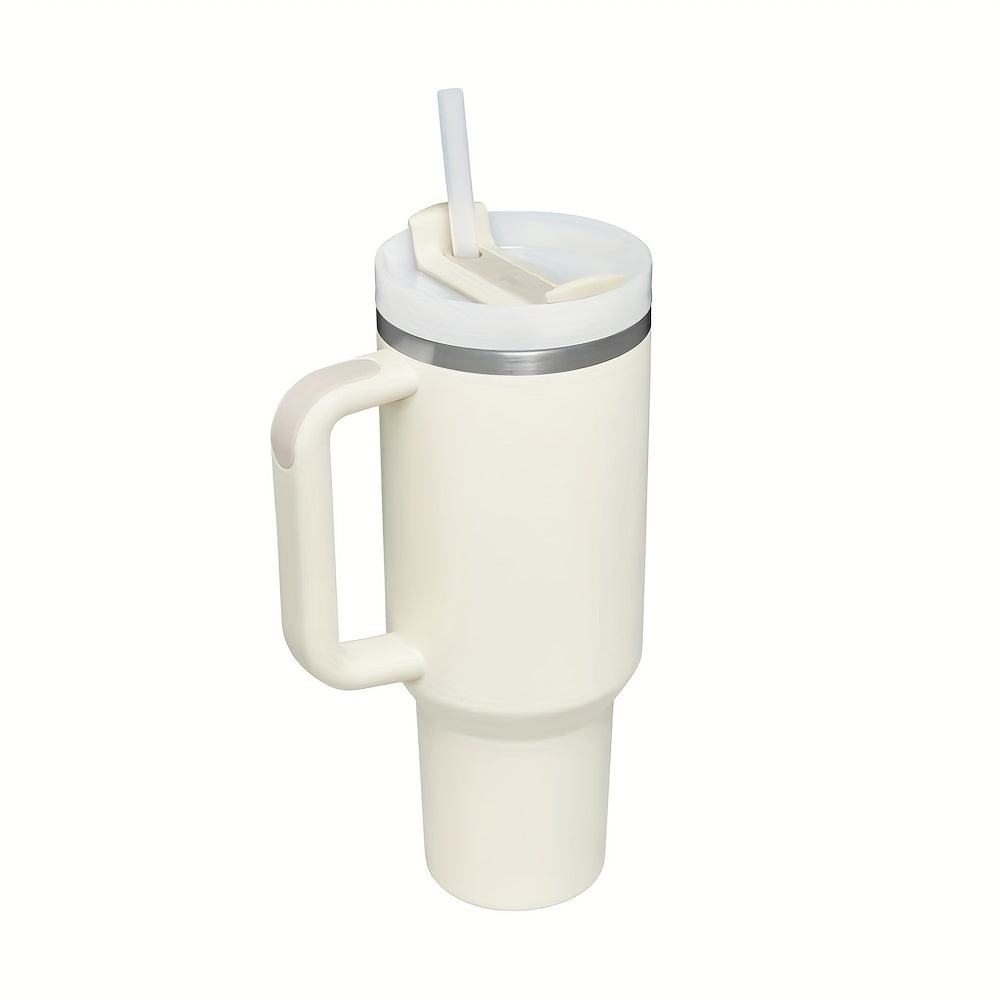 Gran taza aislada de acero inoxidable de 40oz con mango portátil y paja-Mantenga las bebidas frías durante horas, manillar mejorado de doble capa para agarre cómodo, diseño a prueba de fugas-regalo perfecto para entusiastas y viajeros al aire libre