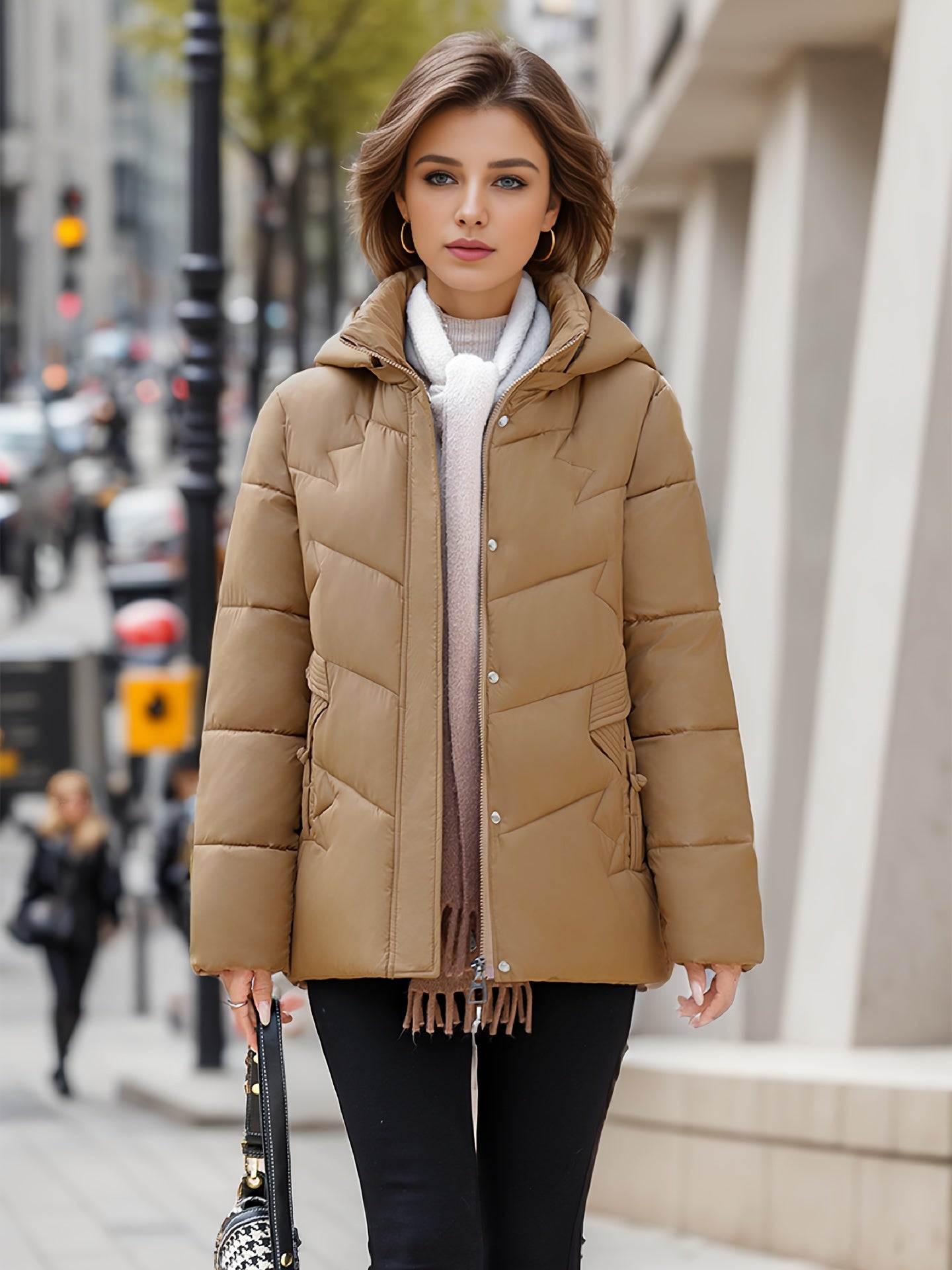 Kapuzen mantel mit Reiß verschluss, lässiger thermischer fester Langarm-Mantel für Herbst und Winter, Damen bekleidung