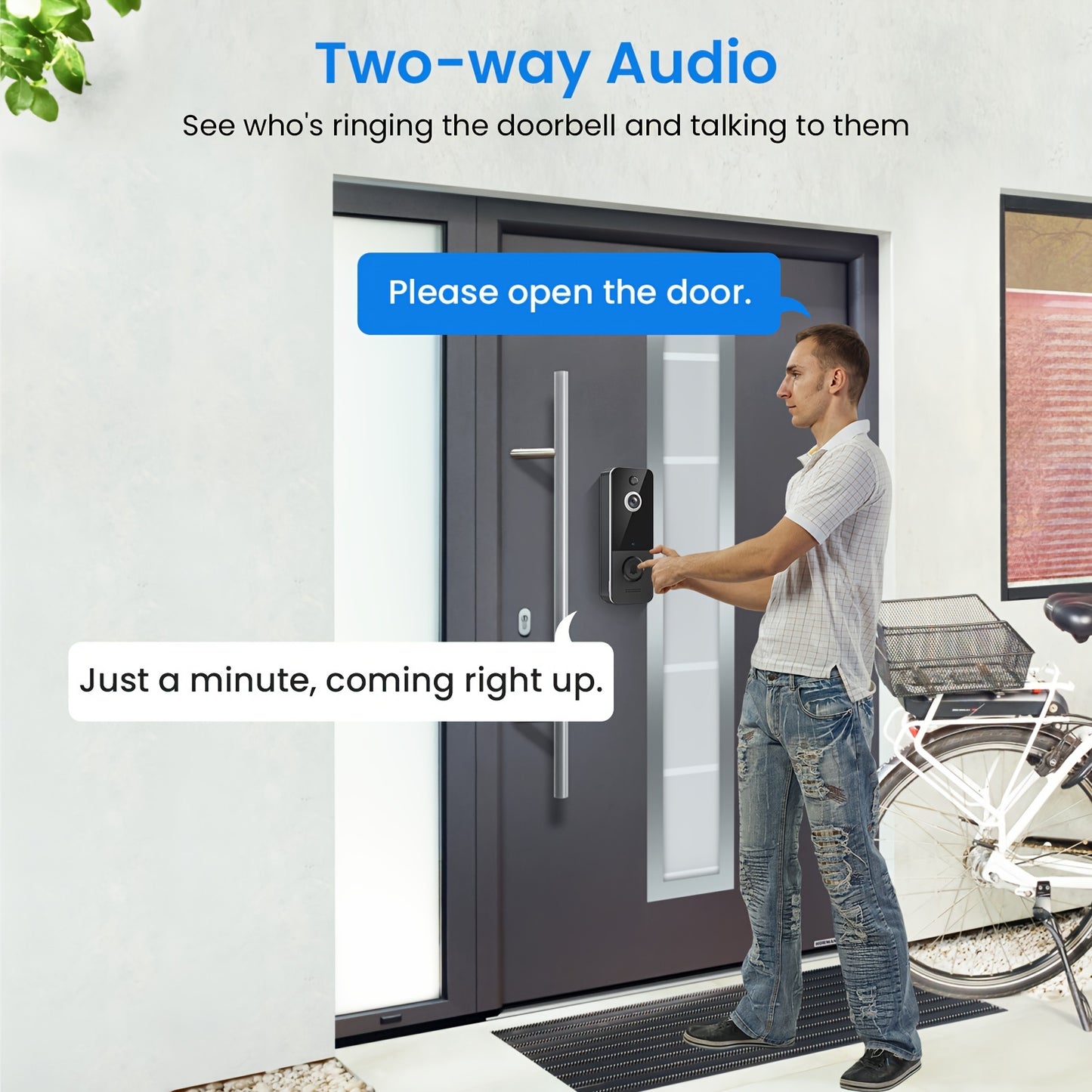 1pc Smart Wireless Video Doorbell Camera - AI Deteção Humana, HD Live Image, 2-Way Audio, Visão Noturna, Bateria alimentada, 2.4G WiFi, 100% Wire-Free & IP65 Waterproof Design