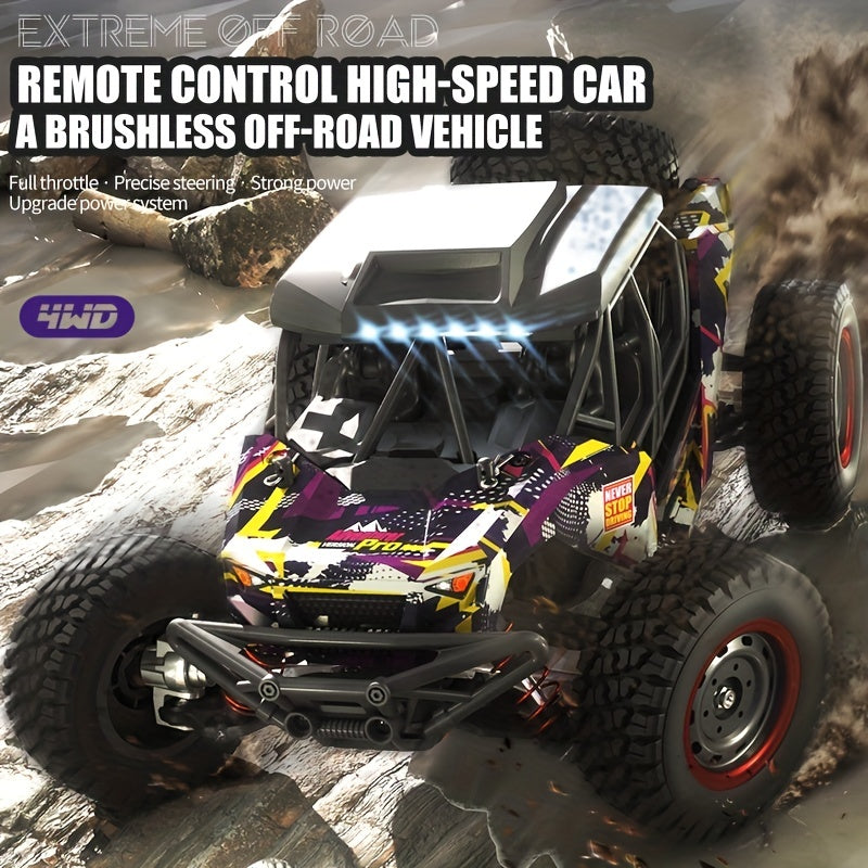 1:16 High-Speed Brushless Off-Road Vehicle: 4WD Sports Car With Metal CVD Front Drive Shaft, Metal Rear Dog Bone, Metal Wheel Cup,  Metal Front And Rear Arm Code, Metal Drive Shaft, And LED Light