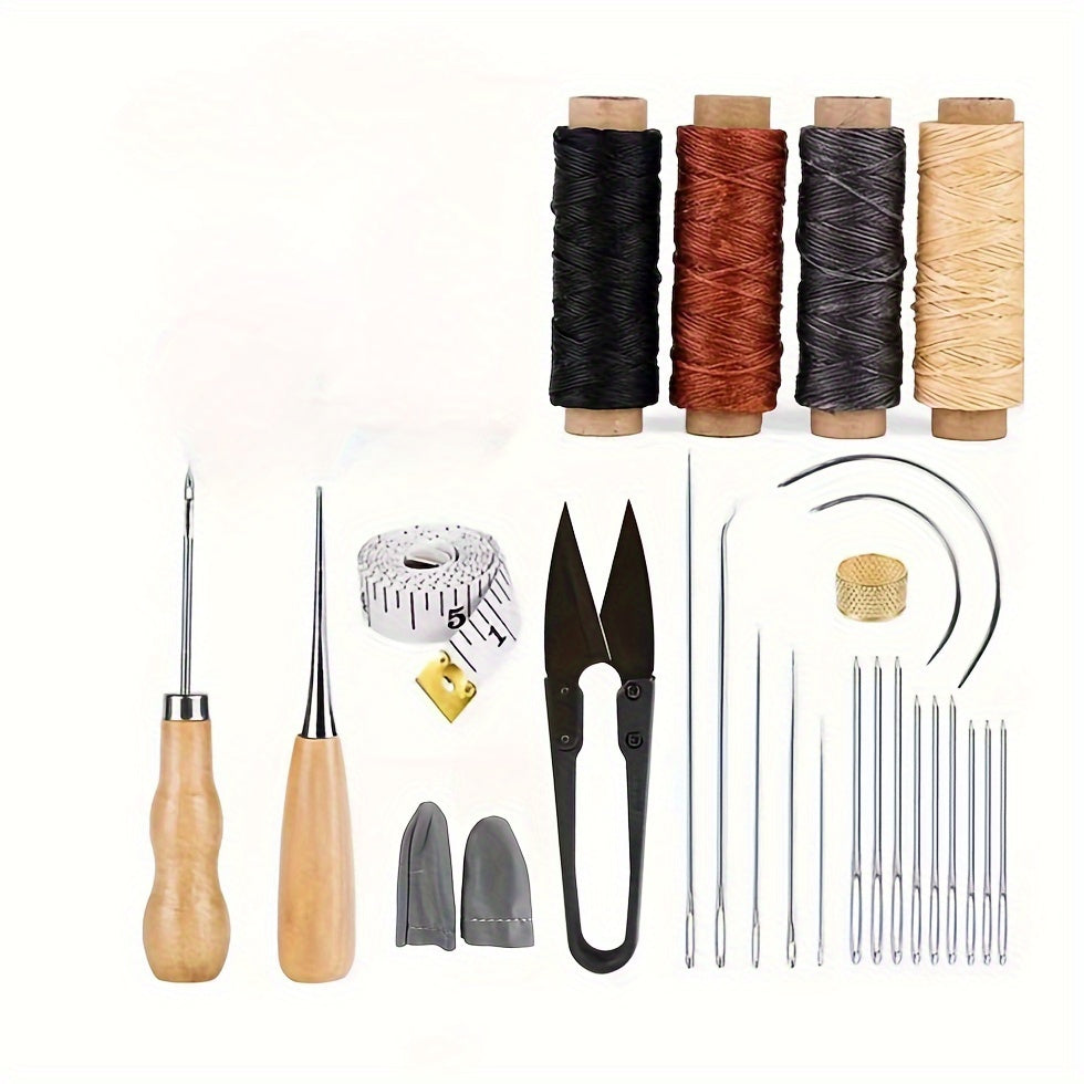 28pcs Leather Sewing Kit With Large-Eye Stitching Needles, Waxed Thread, Leather Sewing Tools For DIY Leather Craft