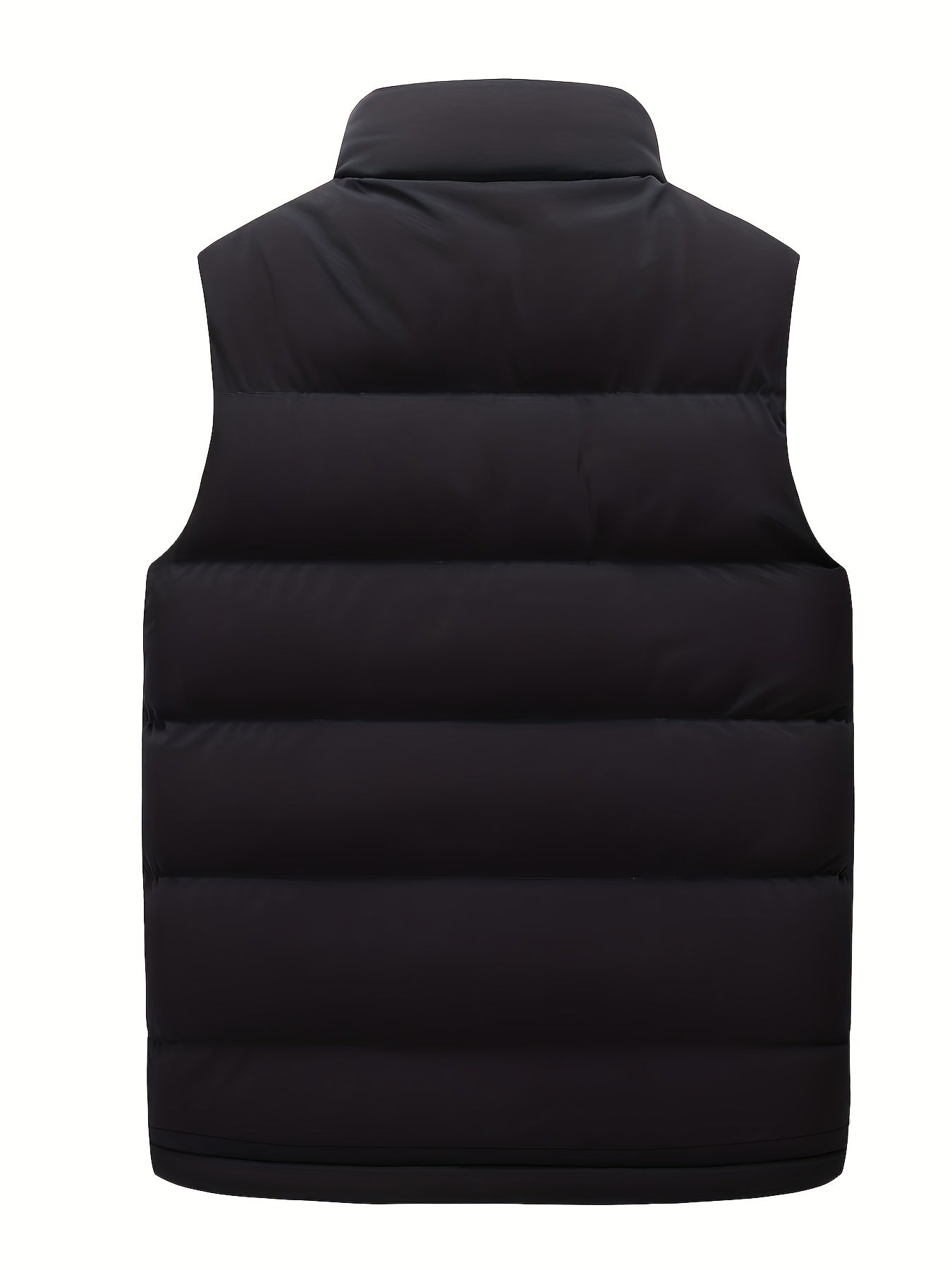 Plus Size Men's Solid Puffer Vest Jacket, Fashion Casual Thick Sleeveless Fall Winter Tops, Men's Clothing