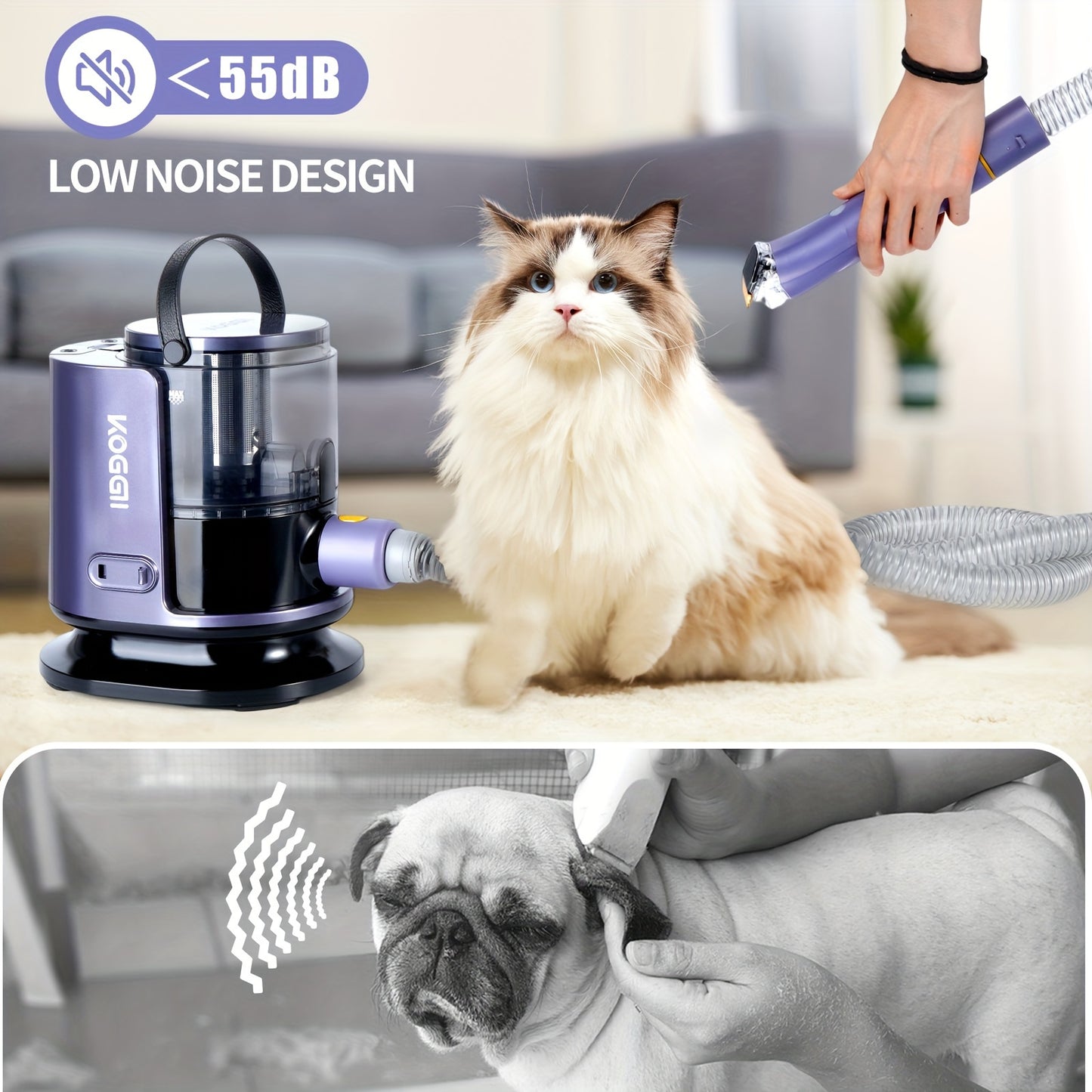 Pet Grooming Deluxe Kit and Dog Hair Vacuum 99%, Pet Hair Vacuum Cleaner, Pet Grooming Vacuum with 6 Pet Grooming Tools, 4 Replacement Combs, Silent Dog Brush Vacuum with Nail Grinder\u002FPaw Trimmer for Dogs and Cats