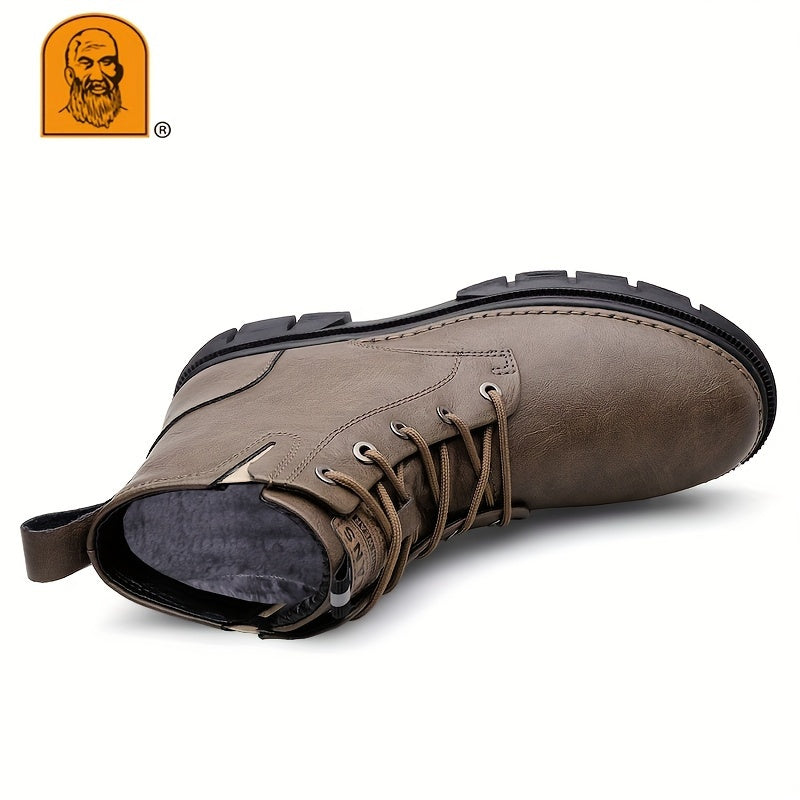 LAORENTOU Hombre De Moda Sólido Botines Con Pelusa forrada, Impermeable Resistente al desgaste Antideslizante Con Cordones Botas Para Al Aire Libre Casual