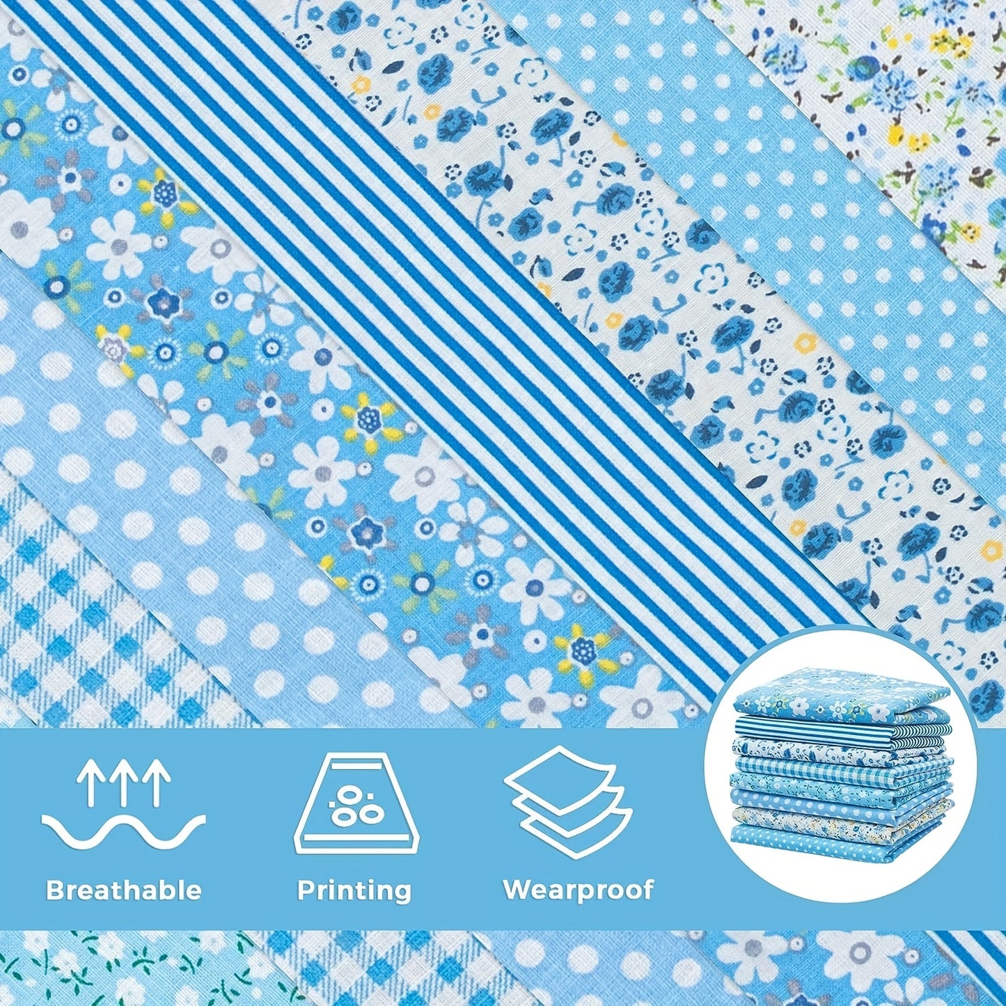 8pcs Quilting Fabric Misscrafts 19.69 X 19.69inch Cotton Fabric DIY Making Supplies Craft Patchwork Fabric Bundle Fat Quarter Pre-Cut Quilt Squares For DIY Sewing Scrapbooking Light Blue