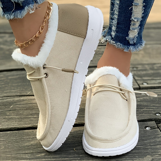 Winter plush lined flat shoes, Women's low top slip on shoes, women's footwear