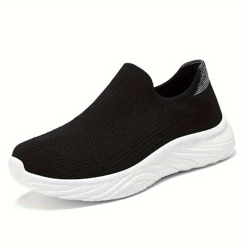 Solid Color Knitted Sneakers, Soft Sole Platform Slip On Fitness & Walking Shoes, Low-top Breathable Trainers