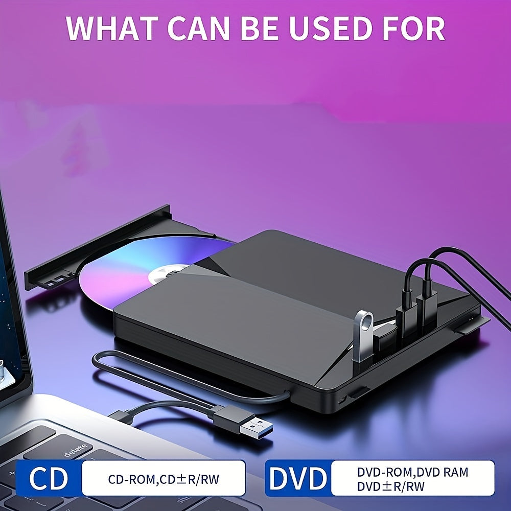 7 In 1  External CD\u002FDVD Drive For Laptop, USB 3.0 Type C DVD Player Portable CD\u002FDVD Burner, CD ROM External DVD Optical Drive Compatible With Laptop Desktop PC Windows 11\u002F10\u002F8\u002F7 Linux Mac OS