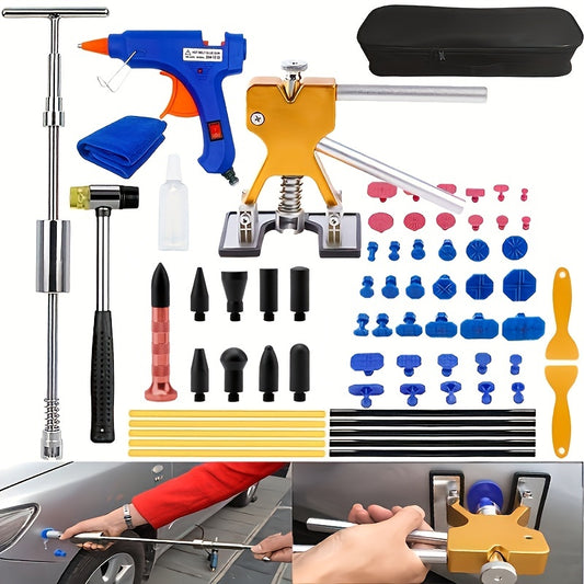 Professional Auto Body Repair Tool Kit - Universal Car Dent Fixer with Paintless Hail Pit Puller & Rubber Hammer