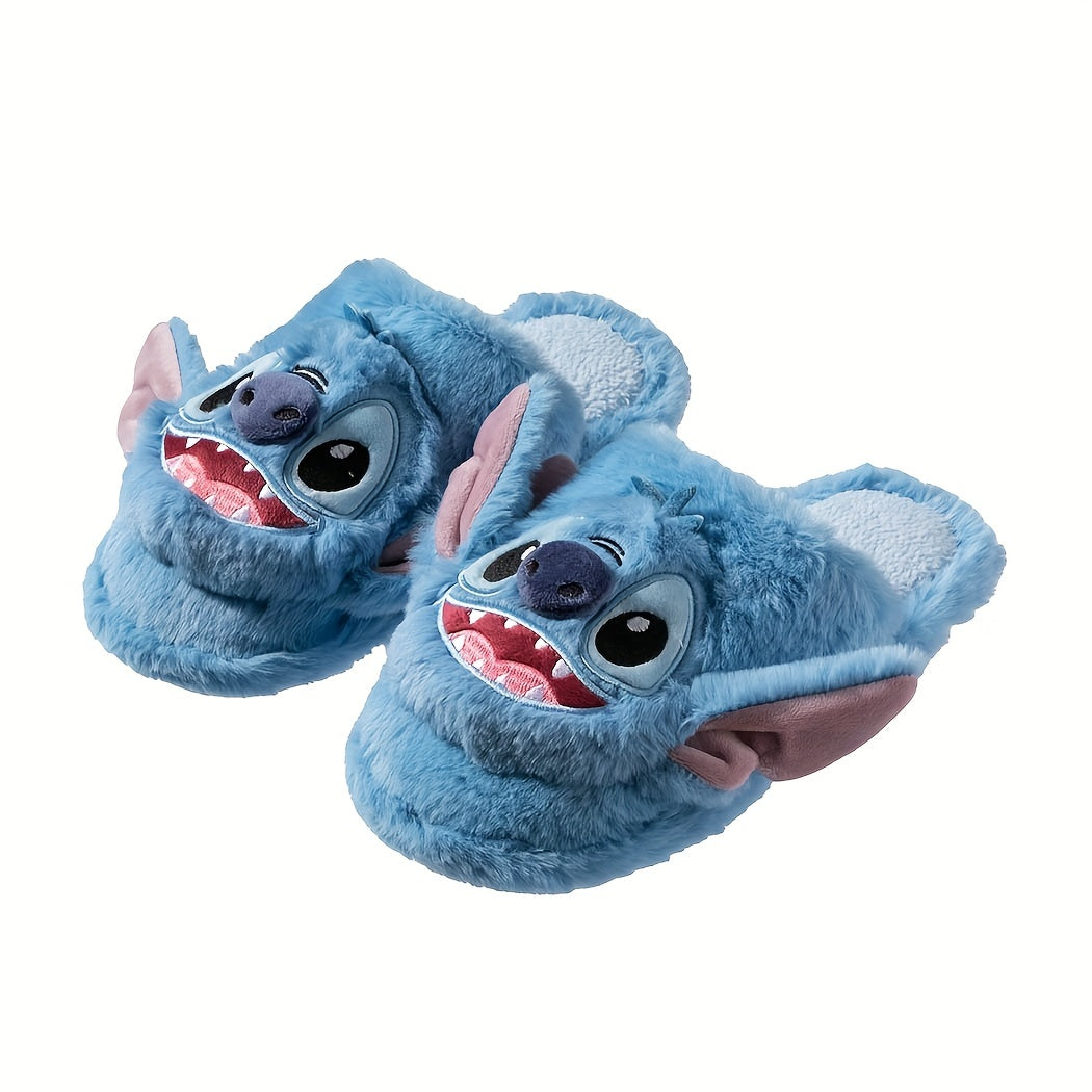 Miniso & Disney Stitch Novelty Slippers, Kawaii & Comfy Plush Closed Toe Non Slip Shoes, Indoor Bedroom Slippers