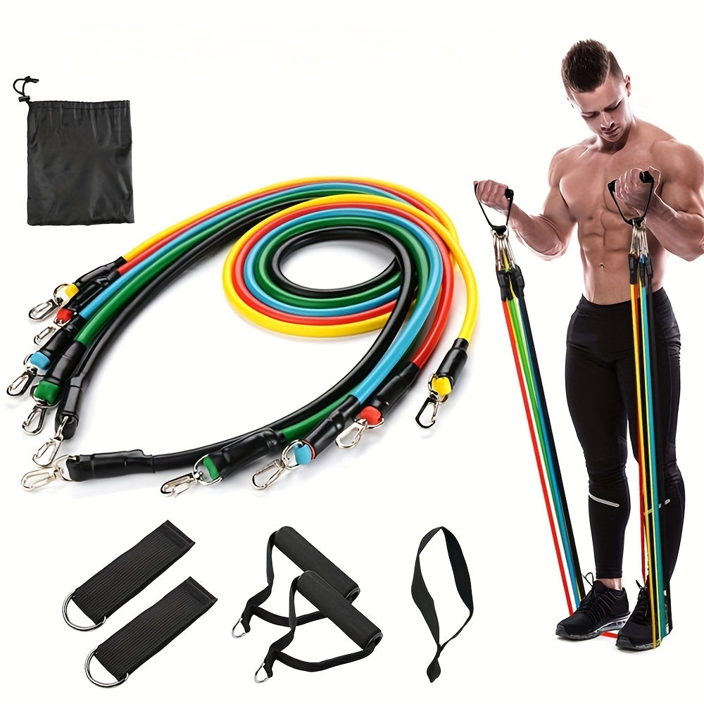 Conjunto de faixas de resistência TPE de 11 unidades, faixas de resistência com âncora de porta, alças, bolsa de transporte, tiras de tornozelo para pernas, faixas de exercício, faixas de treino, para academia em casa, fitness, ioga e pilates, adequado pa