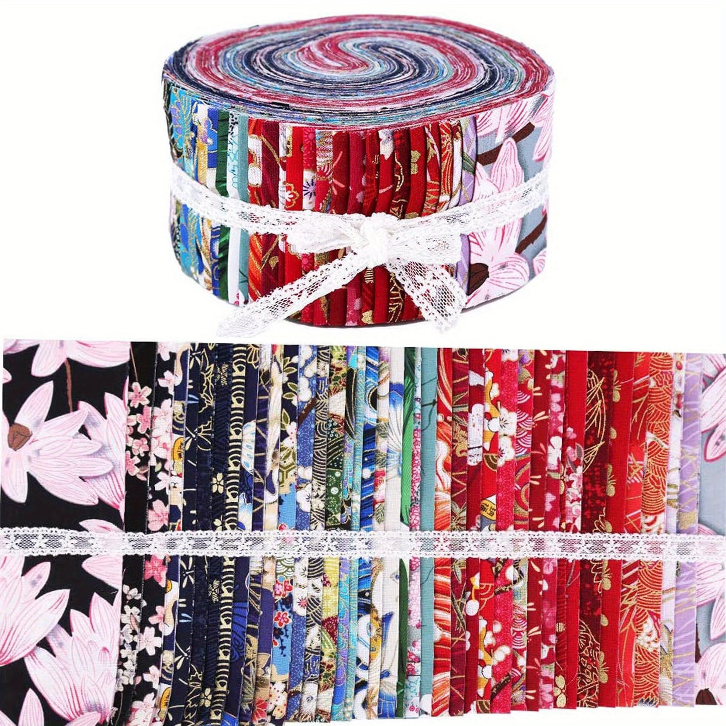 40pcs Japanese Jelly Cotton Fabric Patchwork Roll, 2.55 Inch Roll Up Cotton Fabric Quilting Strips, Jelly Fabric Patchwork Craft Cotton Fabric For Quilters And Sewing DIY Crafts