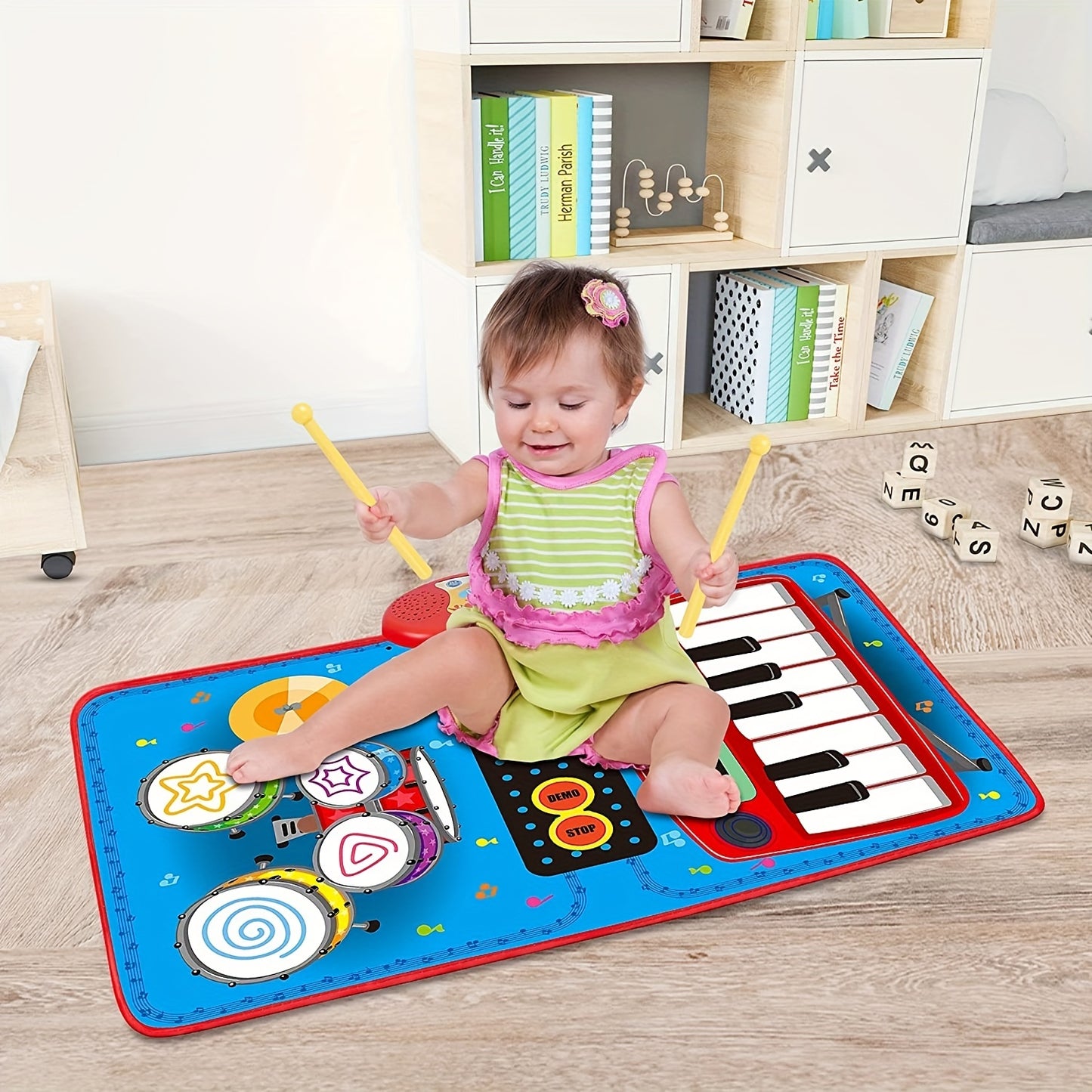 2 In 1 Musical Toys, Toddler Piano & Drum Mat With 2 Sticks, Musical Mats-Piano Keyboard & Drum, Learning Floor Blanket, Birthday Gifts For 1 2 3 Year Old Boys & Girls Baby Toys