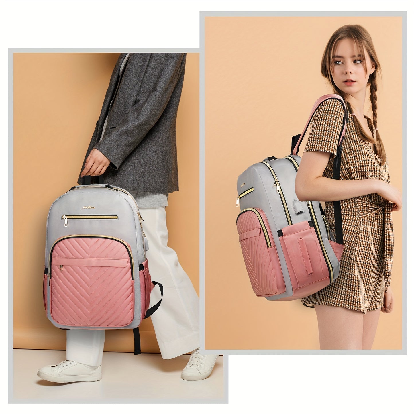 Sac à dos matelassé tendance vague, sac à dos pour ordinateur portable multi-poches de grande capacité, sac à dos parfait pour femmes pour les voyages de loisirs, le travail, les déplacements scolaires, sac d'école, sac à livres