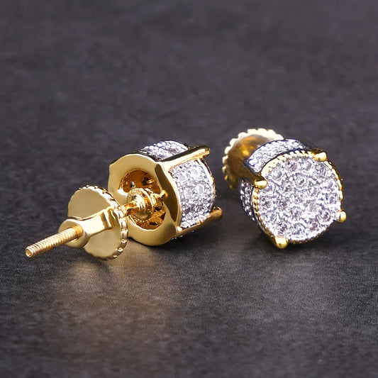 Boucles d'oreilles rondes en zircone Micro-réglage 2pc ICED CHICS Europe et les États-Unis Burst modèle Hip-hop hommes boucles d'oreilles