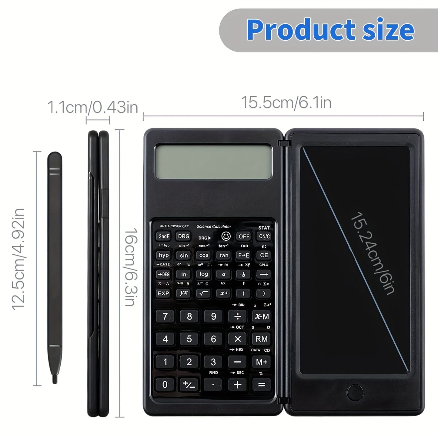 Scientific Calculators10-Digit LCD Display Foldable Calculator With Handwriting board, Dual battery powered forTeacher, Engineer